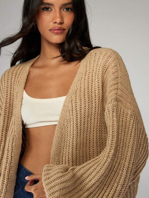 MISSGUIDED Chunky Ribbed Cardigan With Balloon Sleeves