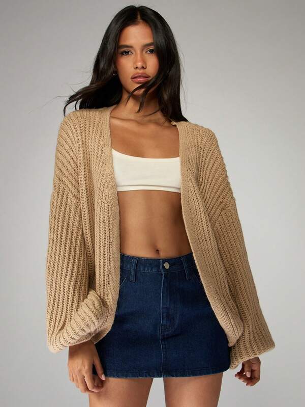 MISSGUIDED Chunky Ribbed Cardigan With Balloon Sleeves