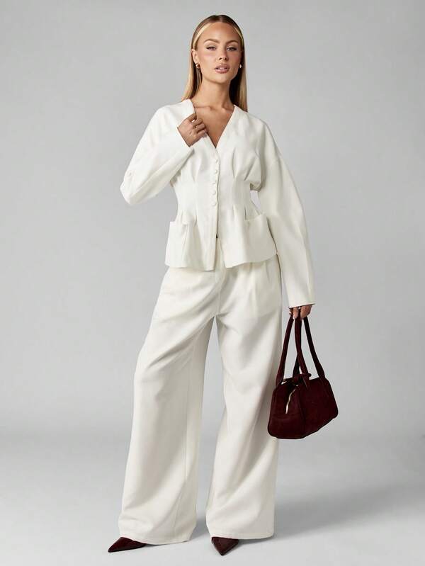 MISSGUIDED Cinched Waist Button Front Blouse