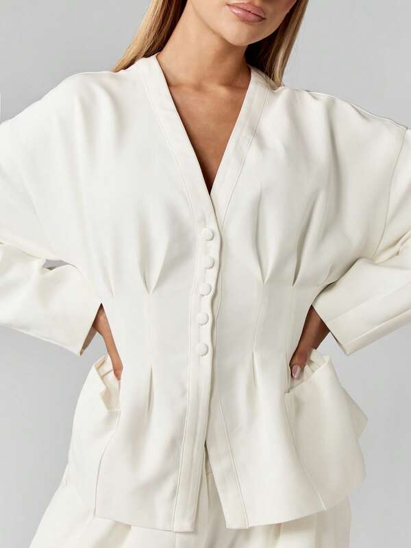 MISSGUIDED Cinched Waist Button Front Blouse