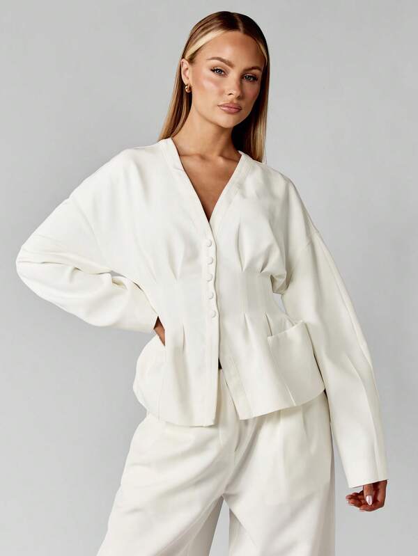 MISSGUIDED Cinched Waist Button Front Blouse