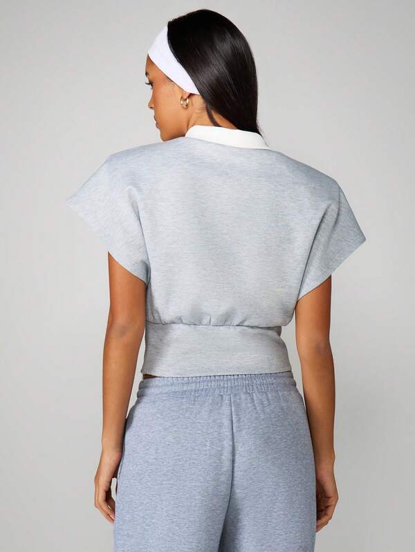 MISSGUIDED Cinched Waist Polo Top With White Collar
