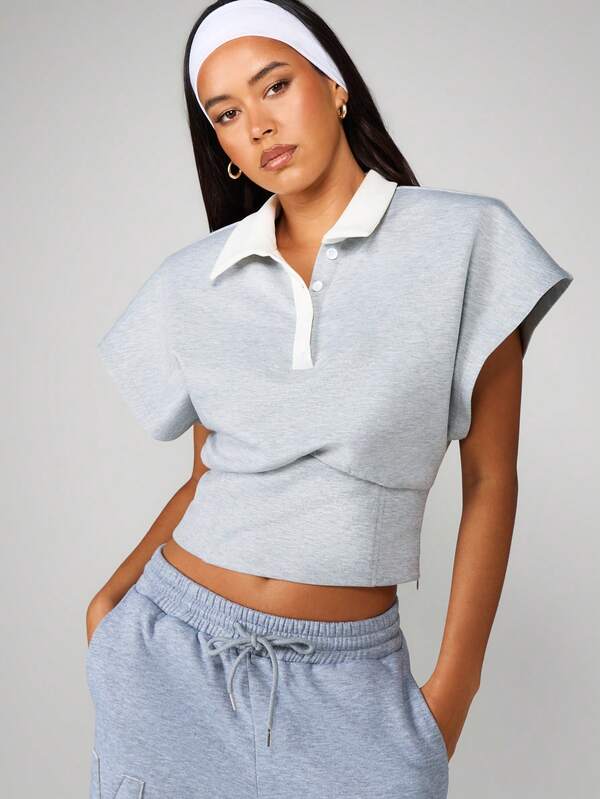 MISSGUIDED Cinched Waist Polo Top With White Collar