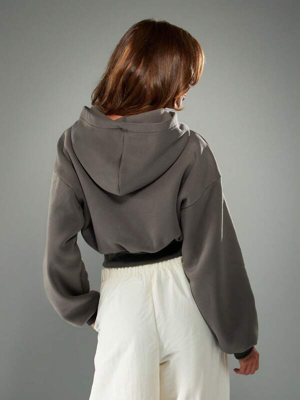 MISSGUIDED Cinched Waist Zip Up Hoodie With Drawstring