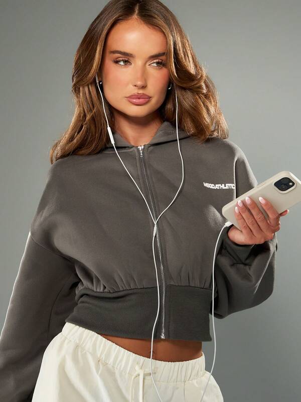 MISSGUIDED Cinched Waist Zip Up Hoodie With Drawstring