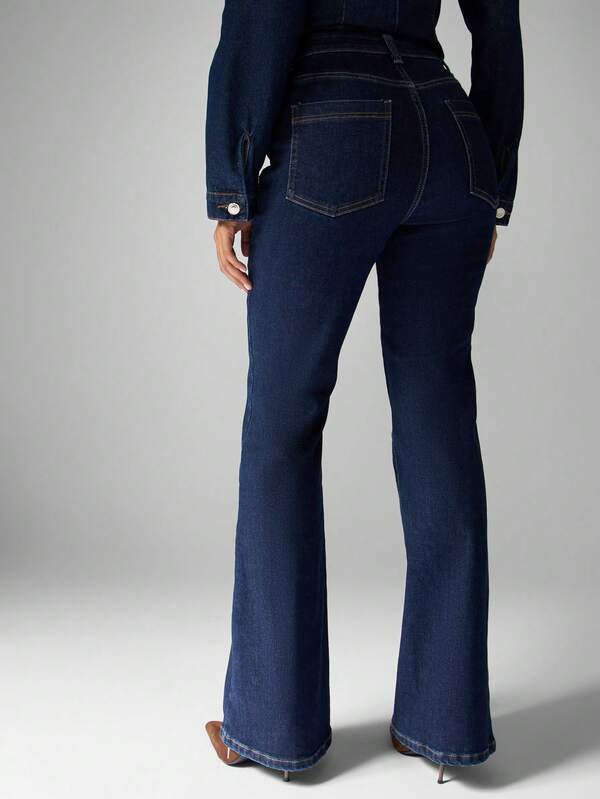 MISSGUIDED Classic Bell Bottom Flared Denim Jeans With Button Details