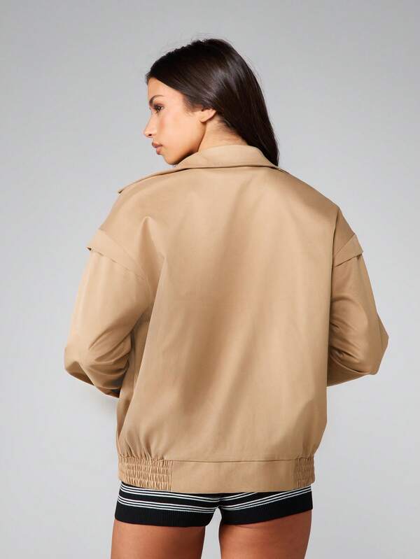 MISSGUIDED Classic Bomber Jacket With Elastic Hem And Zip Front