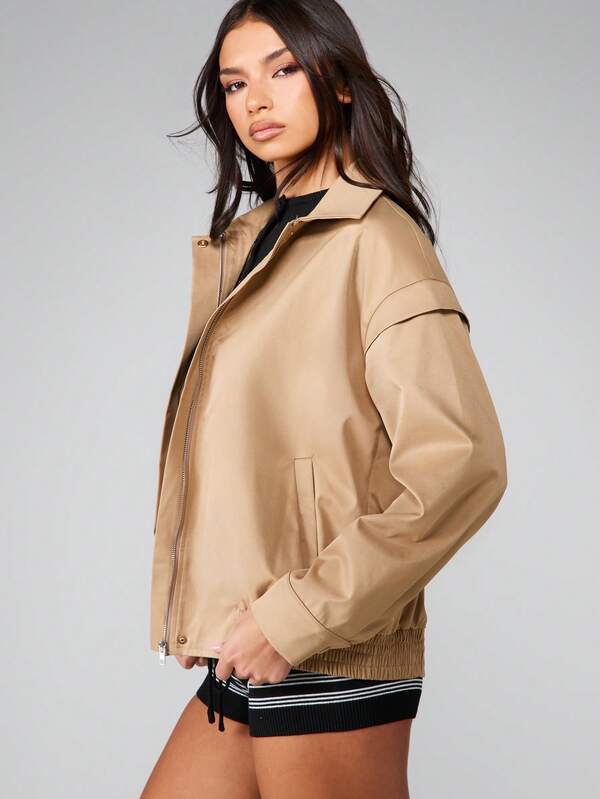 MISSGUIDED Classic Bomber Jacket With Elastic Hem And Zip Front