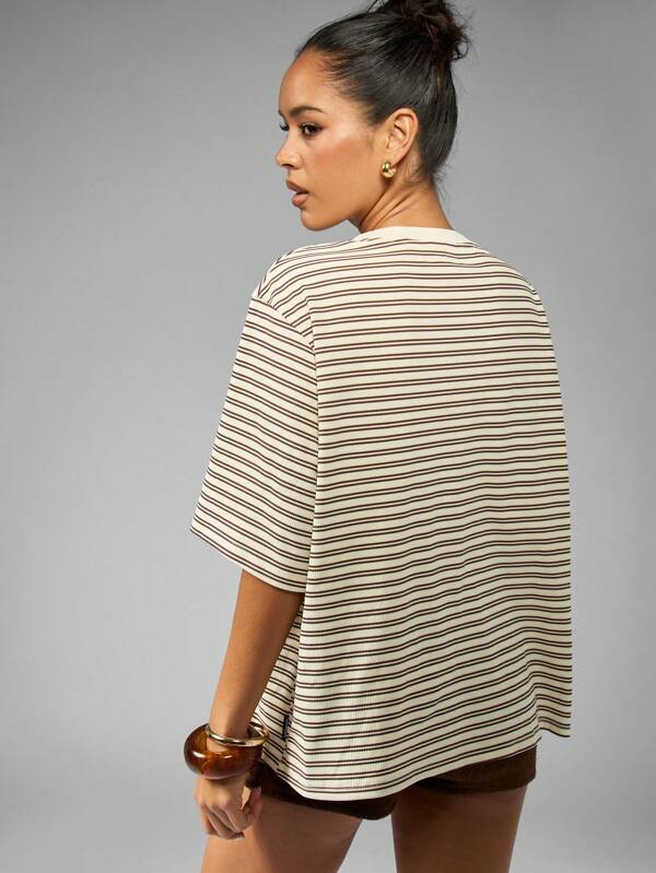 MISSGUIDED Classic Oversized Striped Short Sleeve T-Shirt