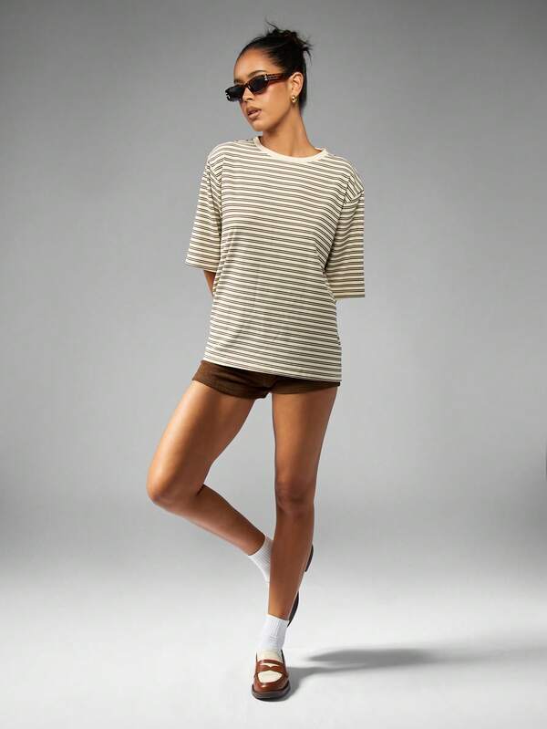 MISSGUIDED Classic Oversized Striped Short Sleeve T-Shirt