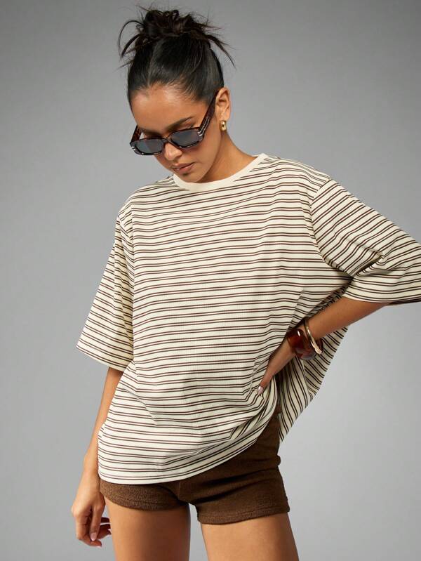 MISSGUIDED Classic Oversized Striped Short Sleeve T-Shirt