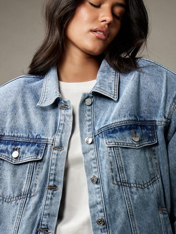 MISSGUIDED Classic Oversized Trucker Denim Jacket Button Front Closure