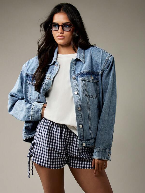 MISSGUIDED Classic Oversized Trucker Denim Jacket Button Front Closure