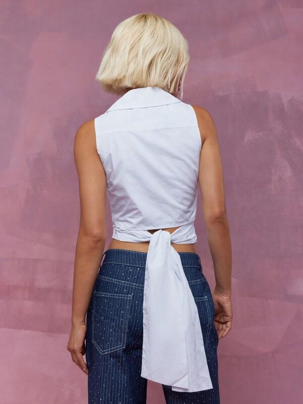 MISSGUIDED Collar Halter Neck Wrap Around Crop Top