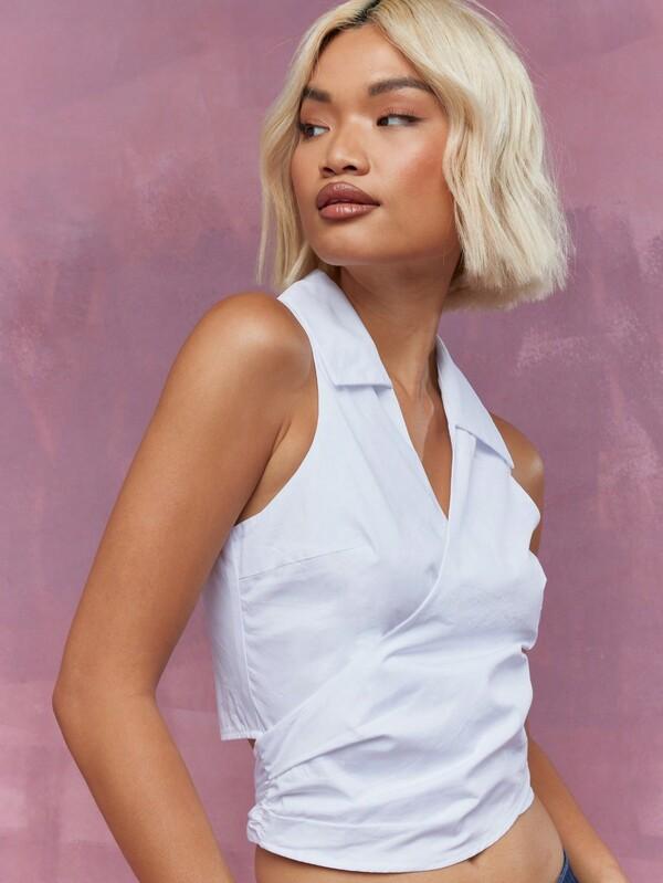 MISSGUIDED Collar Halter Neck Wrap Around Crop Top