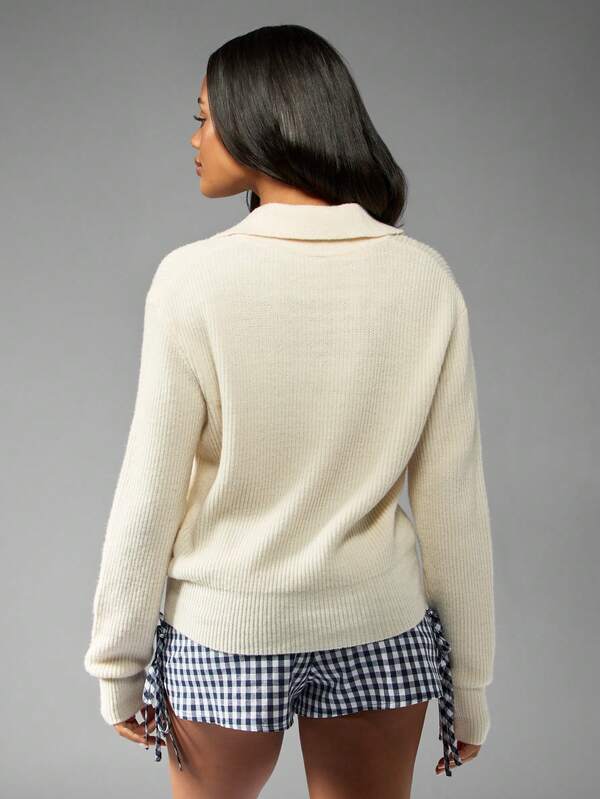 MISSGUIDED Collared Ribbed Knit Pullover With Button Details