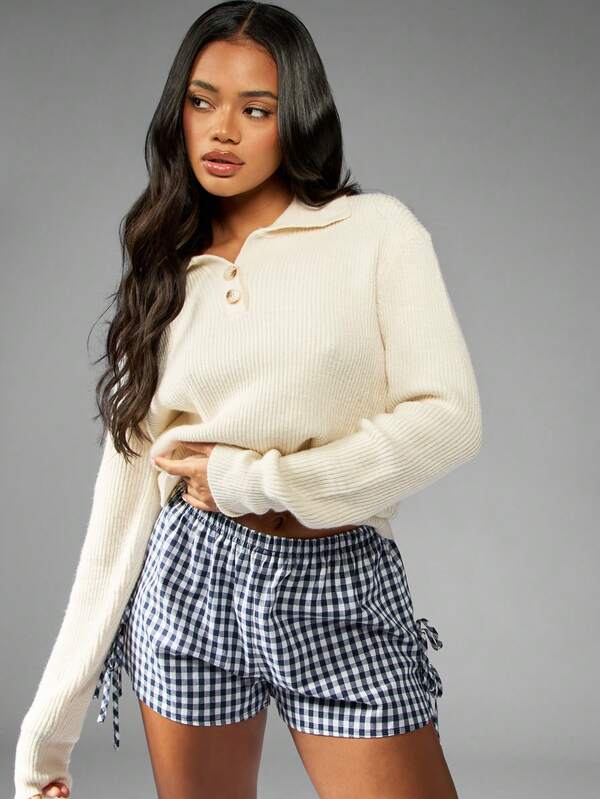 MISSGUIDED Collared Ribbed Knit Pullover With Button Details