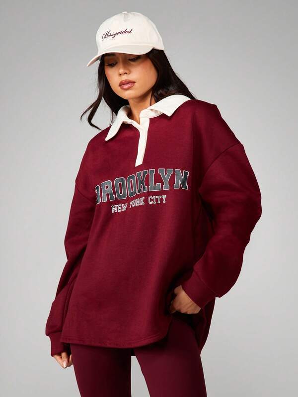 MISSGUIDED Collared Sweatshirt With Brooklyn Print