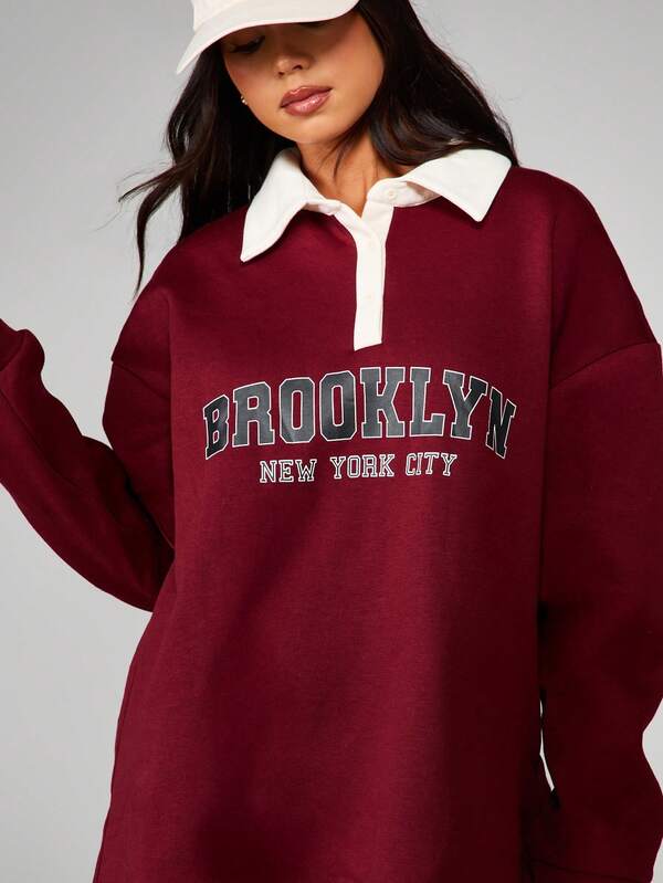 MISSGUIDED Collared Sweatshirt With Brooklyn Print