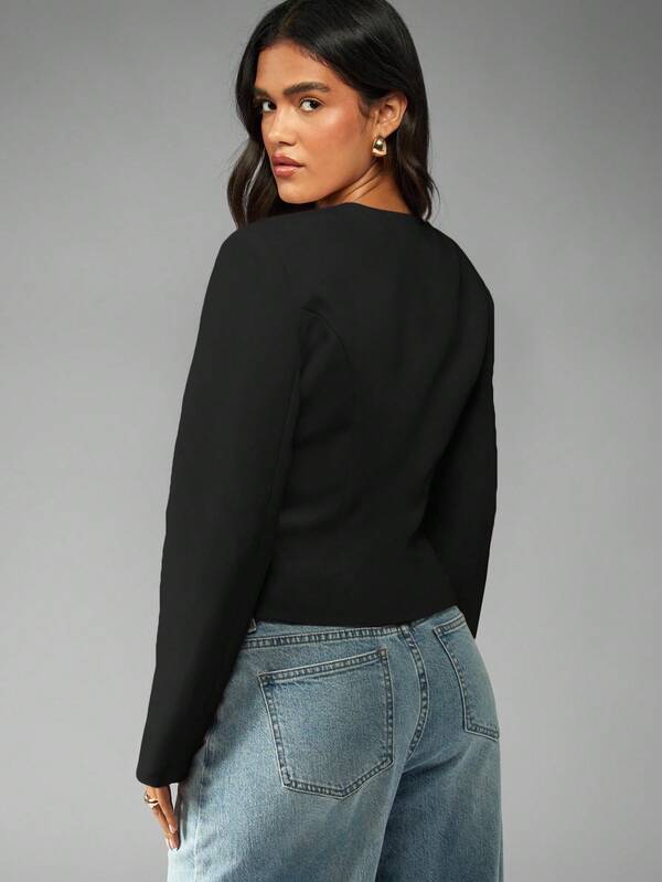 MISSGUIDED Collarless Cropped Blazer With Structured Shoulders Double Button