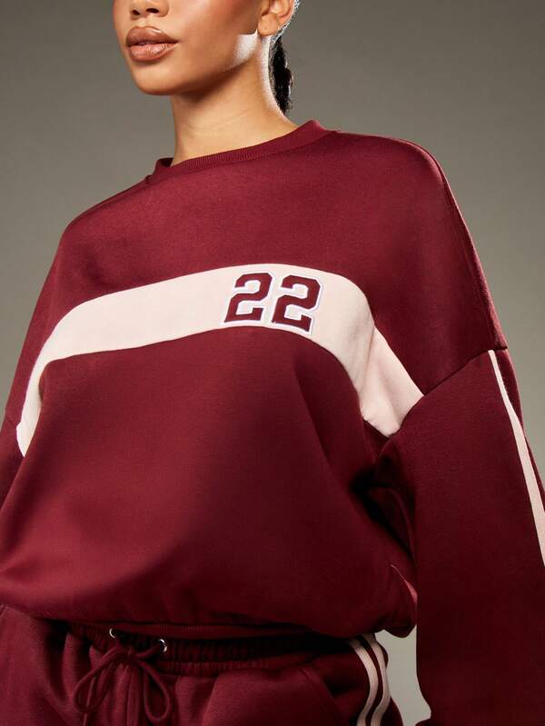 MISSGUIDED Color Block Oversized Sweatshirt With Numeric Detail And Stripe
