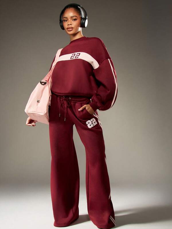 MISSGUIDED Color Block Oversized Sweatshirt With Numeric Detail And Stripe