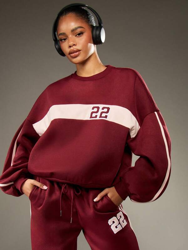 MISSGUIDED Color Block Oversized Sweatshirt With Numeric Detail And Stripe