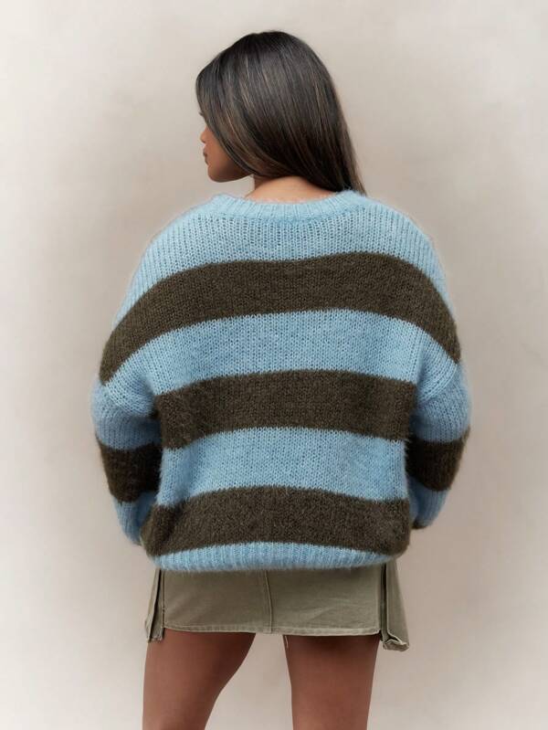 MISSGUIDED Color Block Striped Drop Shoulder Oversized Knit Sweater