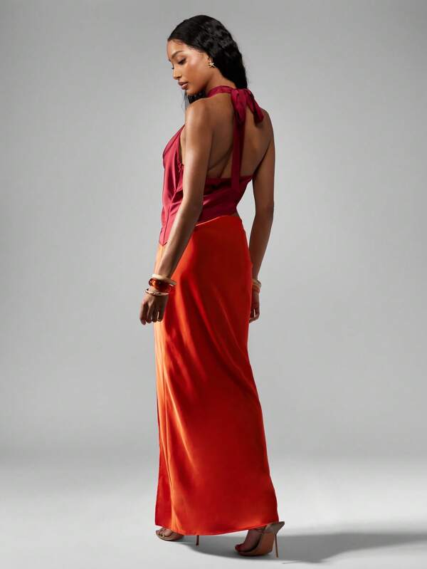 MISSGUIDED Contrast Satin Midaxi Dress With Cowl Neckline