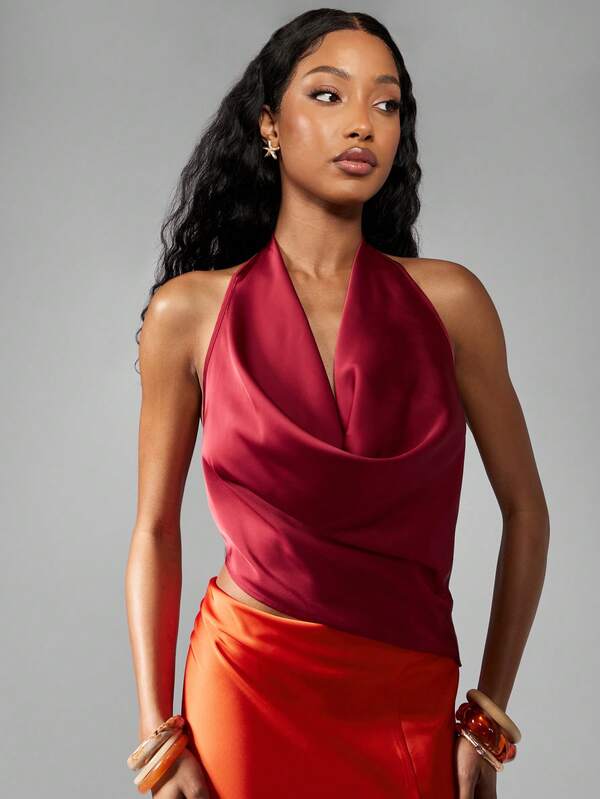 MISSGUIDED Contrast Satin Midaxi Dress With Cowl Neckline