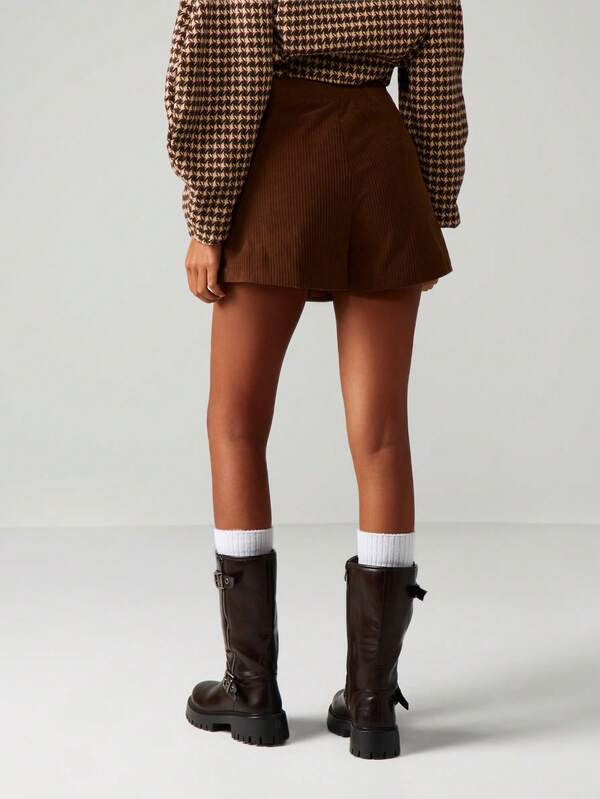MISSGUIDED Corduroy Wrap Skort With Buckle Detail