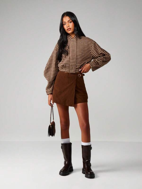 MISSGUIDED Corduroy Wrap Skort With Buckle Detail