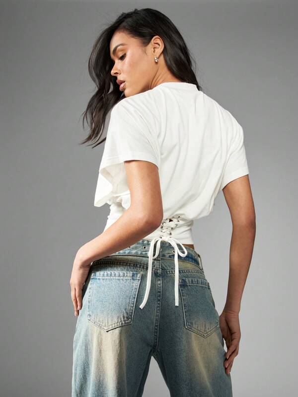 MISSGUIDED Corset Back Fitted Waist Crop Top