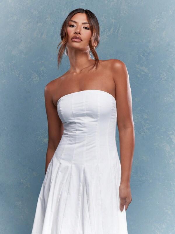 MISSGUIDED Corset Bust Pleated Strapless Bandeau Maxi Dress With Scrunchie Mother Day Outfit Cute Sundress