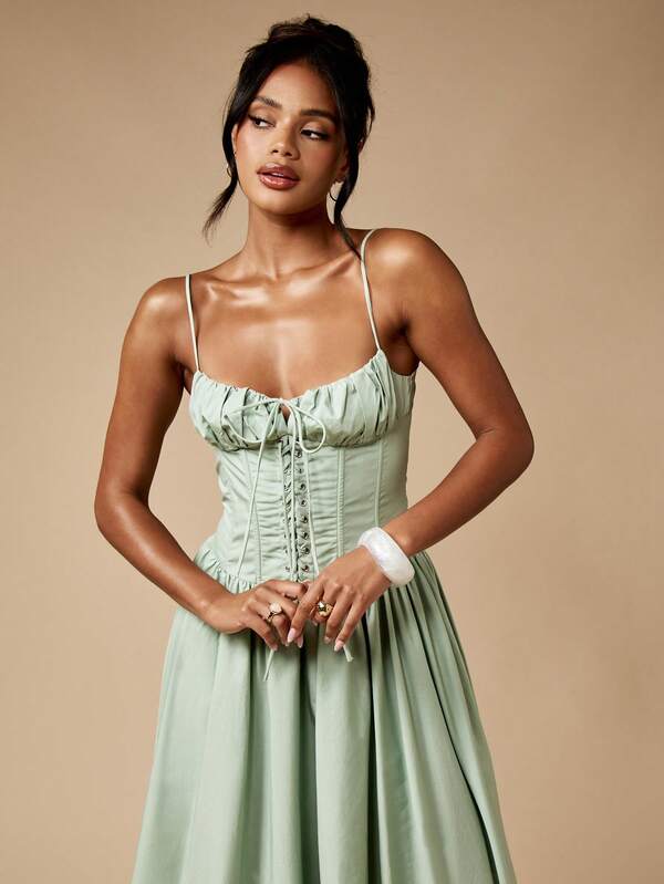 MISSGUIDED Corset Lace Up Midaxi Dress With Full Circle Skirt