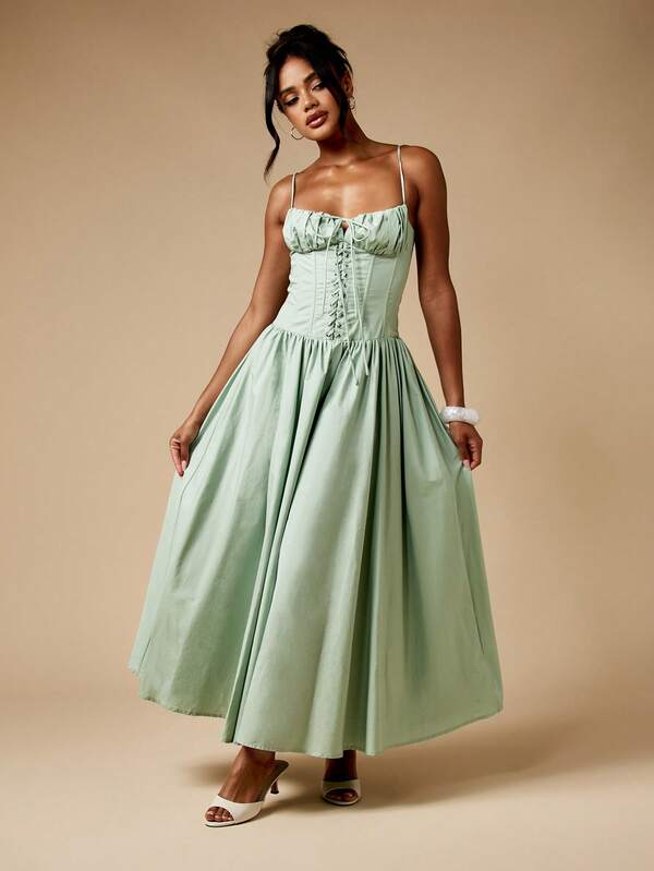 MISSGUIDED Corset Lace Up Midaxi Dress With Full Circle Skirt