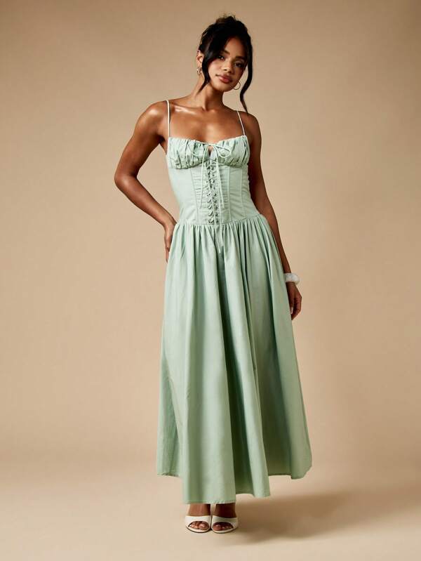 MISSGUIDED Corset Lace Up Midaxi Dress With Full Circle Skirt
