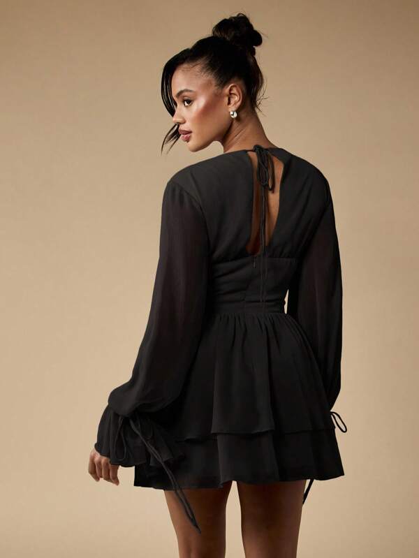 MISSGUIDED Corset Mini Dress With Balloon Sleeves And Lace Detail