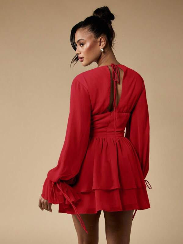 MISSGUIDED Corset Mini Dress With Balloon Sleeves And Lace Up Detail