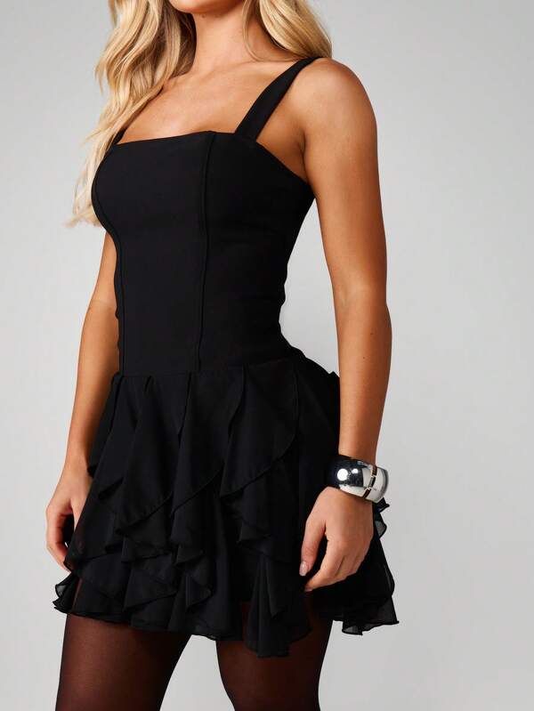 MISSGUIDED Corset Mini Dress With Ruffle Hem