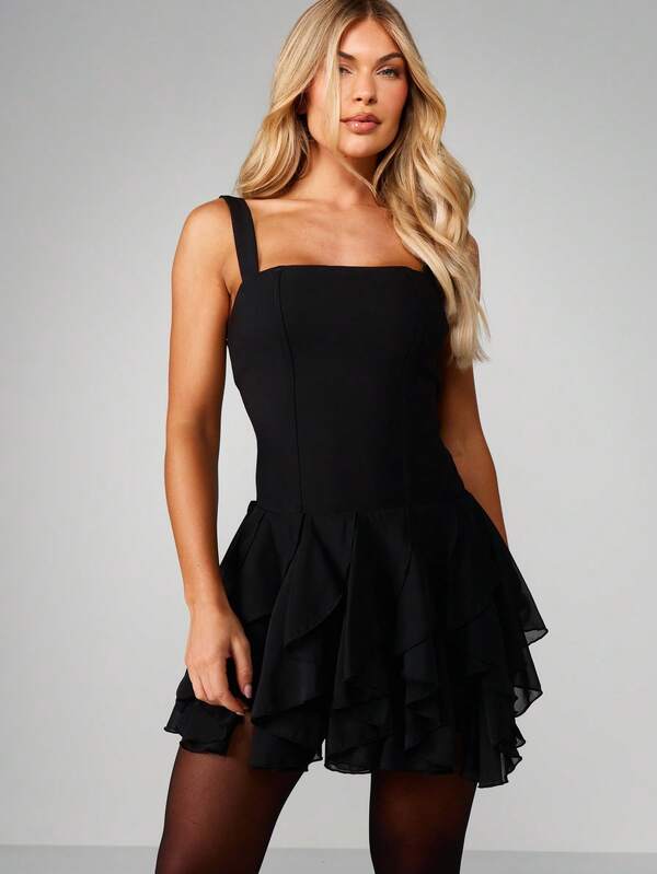 MISSGUIDED Corset Mini Dress With Ruffle Hem