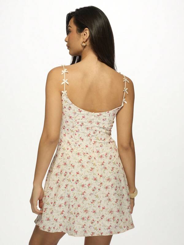 MISSGUIDED Corset-Style Floral Print Mini Dress With Bow Tie Straps