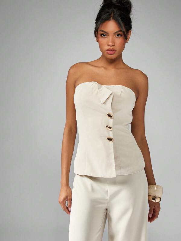 MISSGUIDED Corset Style Top With Wide Leg Pants Set