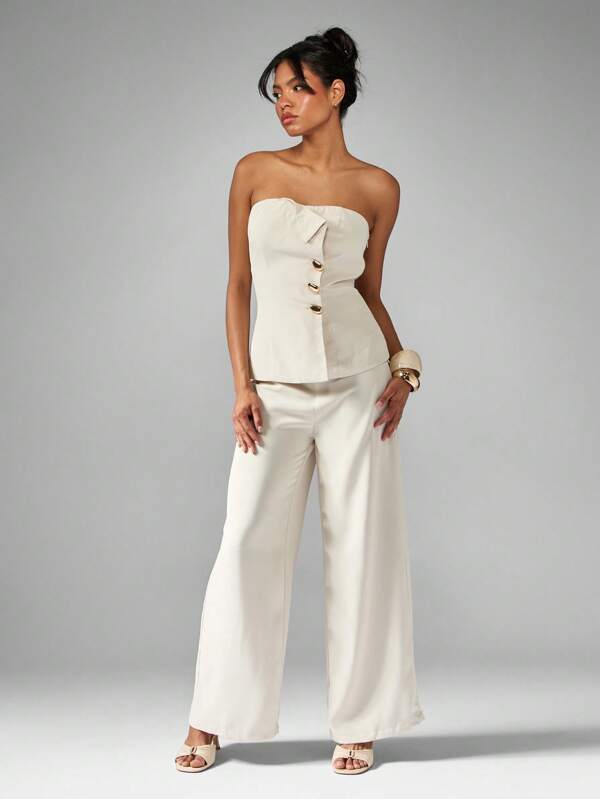 MISSGUIDED Corset Style Top With Wide Leg Pants Set