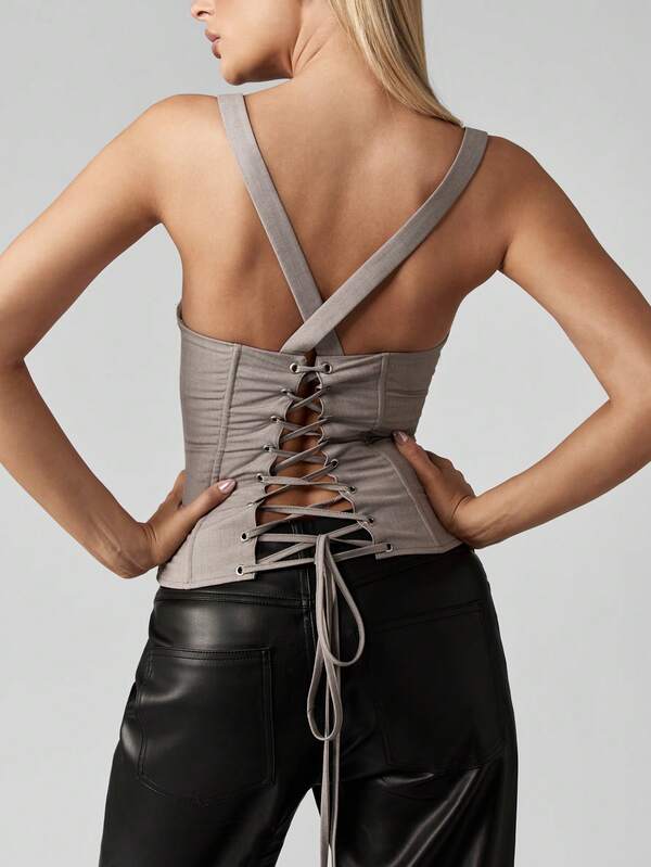 MISSGUIDED Corset Tank With Lace Up Back