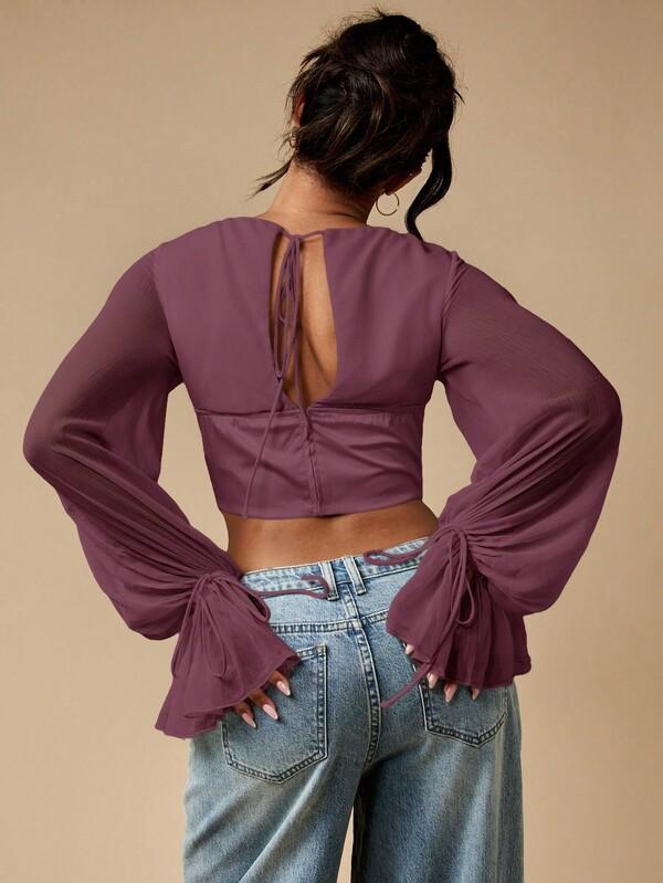 MISSGUIDED Corset Top With Balloon Sleeve Chiffon Blouse