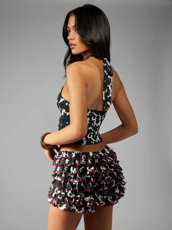 MISSGUIDED Cow Print Ruffle Halter Neck Two Piece Set