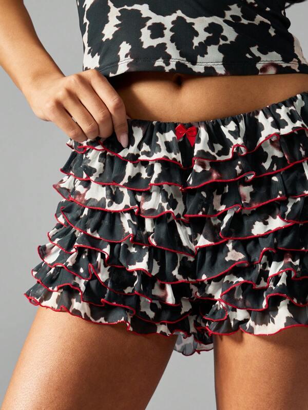 MISSGUIDED Cow Print Ruffle Halter Neck Two Piece Set