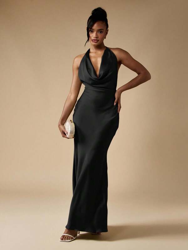 MISSGUIDED Cowl Neck Backless Maxi Dress With Halter Design