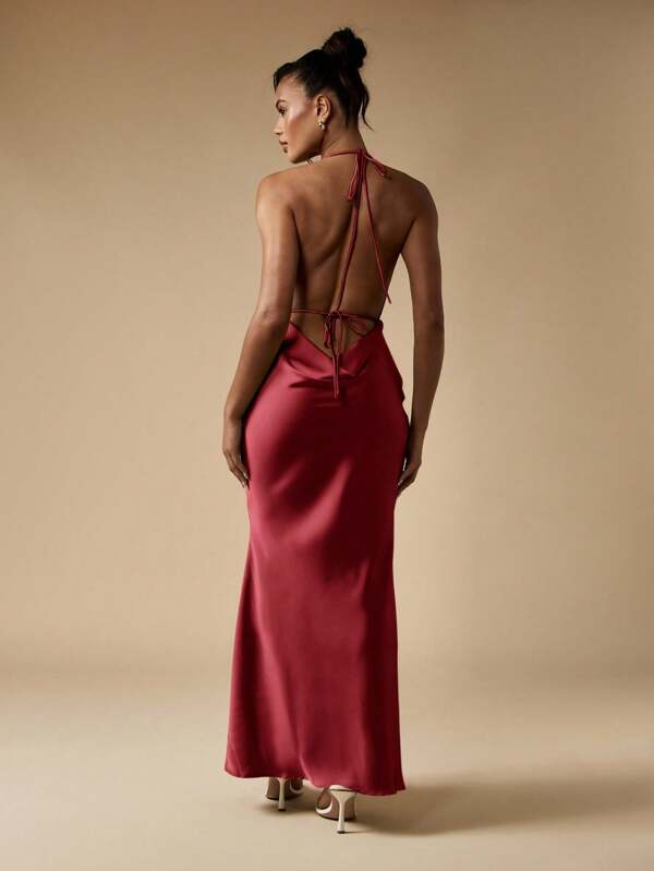 MISSGUIDED Cowl Neck Halter Maxi Dress With Open Back